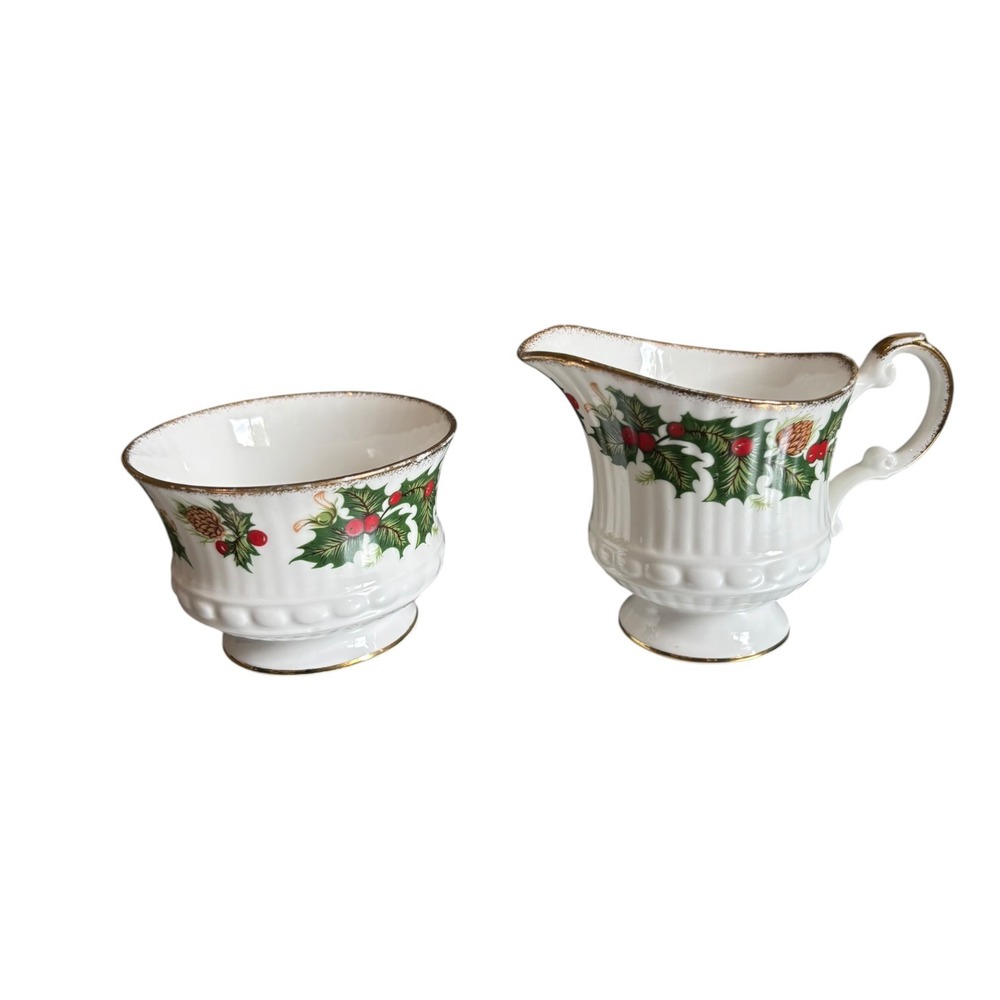 Rosina Queens Fine Bone China Christmas Yuletide Creamer & Sugar Bowl England